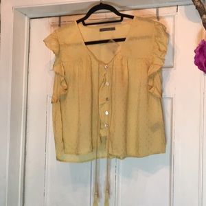 Yellow sleeveless top with ruffle and tassels Sz L